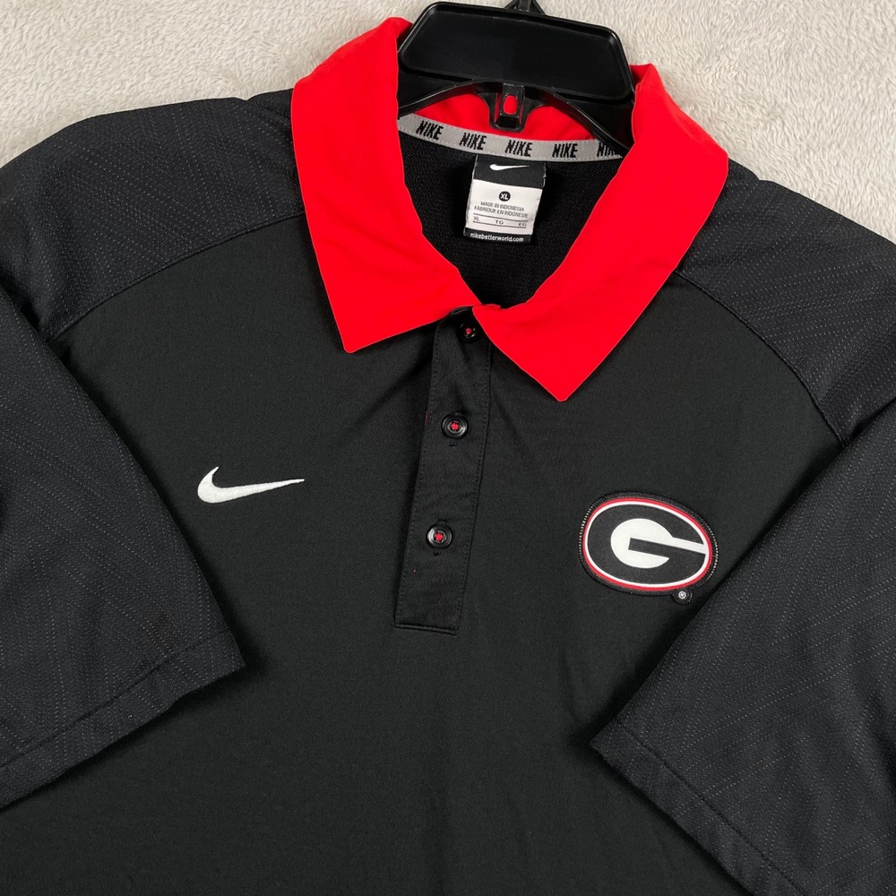 Nike Polo Shirt Mens XL Black Georgia Bulldogs NCAA UGA Dri-Fit Short Sleeve